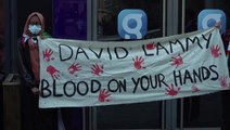 Protesters chant outside LBC offices following David Lammy’s comments on Gaza airstrike