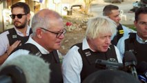 Former Prime ministers Scott Morrison and Boris Johnson tour Israeli community destroyed in war