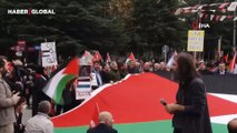 Dışişleri Bakanlığı önünde ABD’li Bakan Blinken’e Filistin protestosu