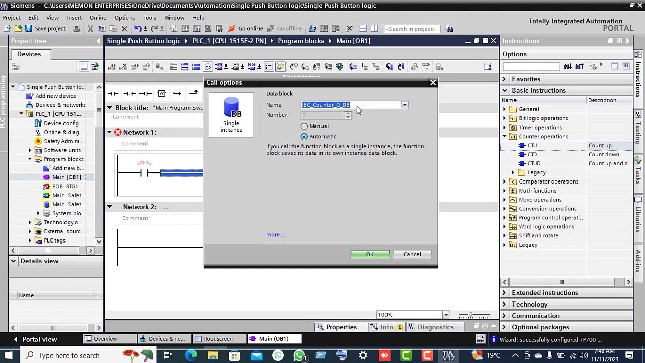 How to do Single Push button Logic for a lamp in quickest method.