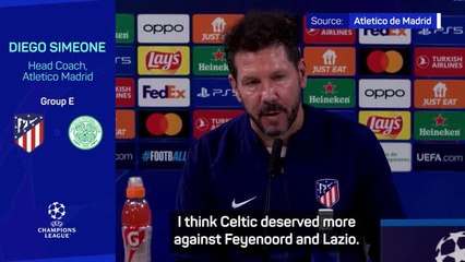 Simeone admits 'great respect' for Celtic in tough UCL group