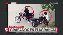 Una cámara de seguridad grabo el momento que dos personas roban una motocicleta en la avenida Virgen de Lujan