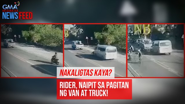 Nakaligtas kaya? Rider, naipit sa pagitan ng van at truck! | GMA Integrated Newsfeed