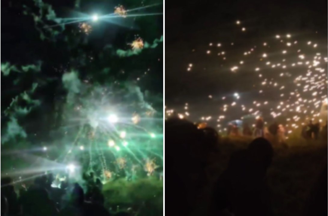 Fireworks explode in the crowd on Bole Hills, Sheffield