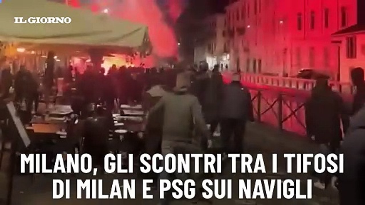Milano, gli scontri tra i tifosi di Milan e PSG sui Navigli