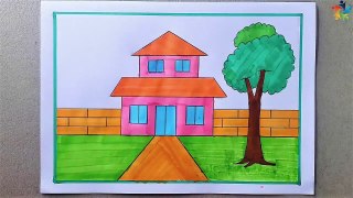 House Scenery Drawing | Step by Step full video 2023