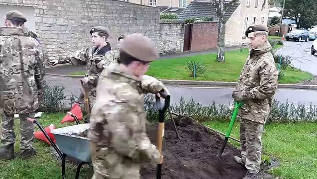 Cadets planting crocus bulbs