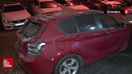 İstanbul'da metruk binadan dökülen taşlar 3 araca zarar verdi