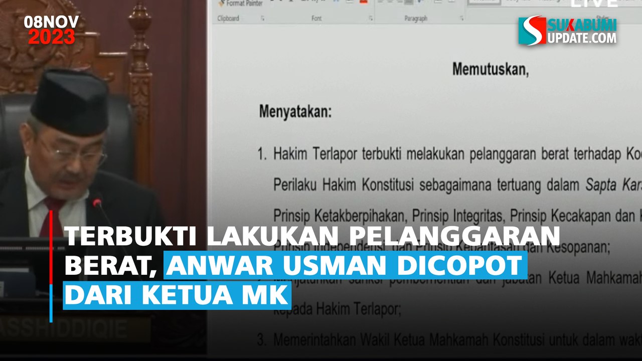 Terbukti Lakukan Pelanggaran Berat, Anwar Usman Dicopot dari Ketua MK