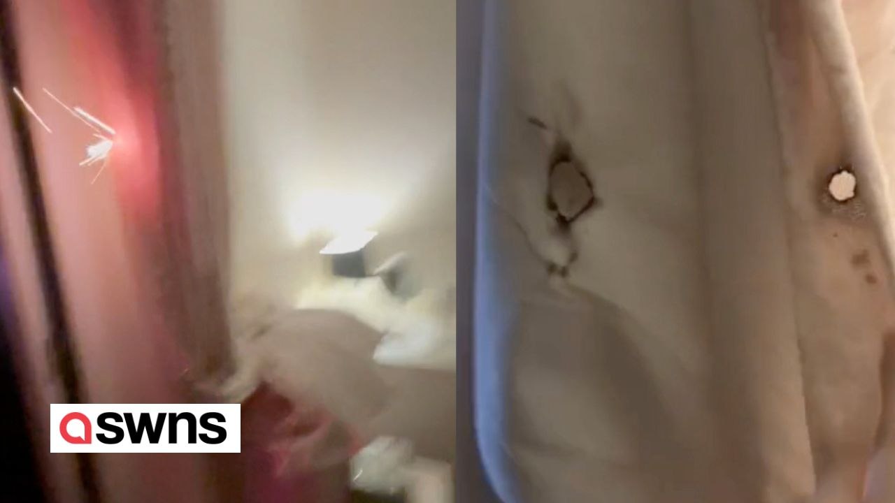 Feuerwerkskörper schießt in das haus einer frau und setzt vorhänge in brand