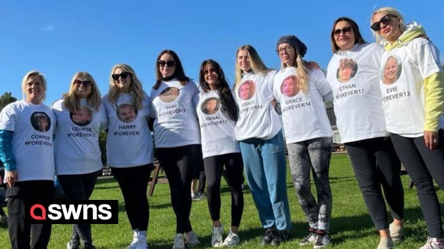 Five mums whose children died from brain tumours jumped out of plane together