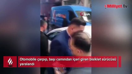 Mardin'de feci olay! Otomobile çarpan bisikletli arka camdan içeri girdi