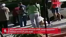 Seyir halindeki araçtan fırlayan lastik alt yola düştü