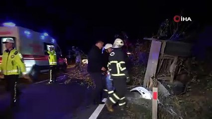 Ağaç yüklü traktör ile çarpışan kamyonet alev aldı