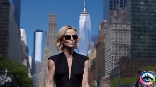 Charlize Theron walking by the city