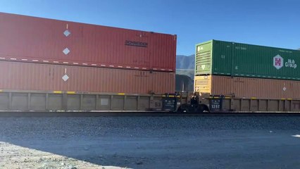 UP 6148 Leads Southbound Intermodal Stack Train Passes Through Blue Cut CA