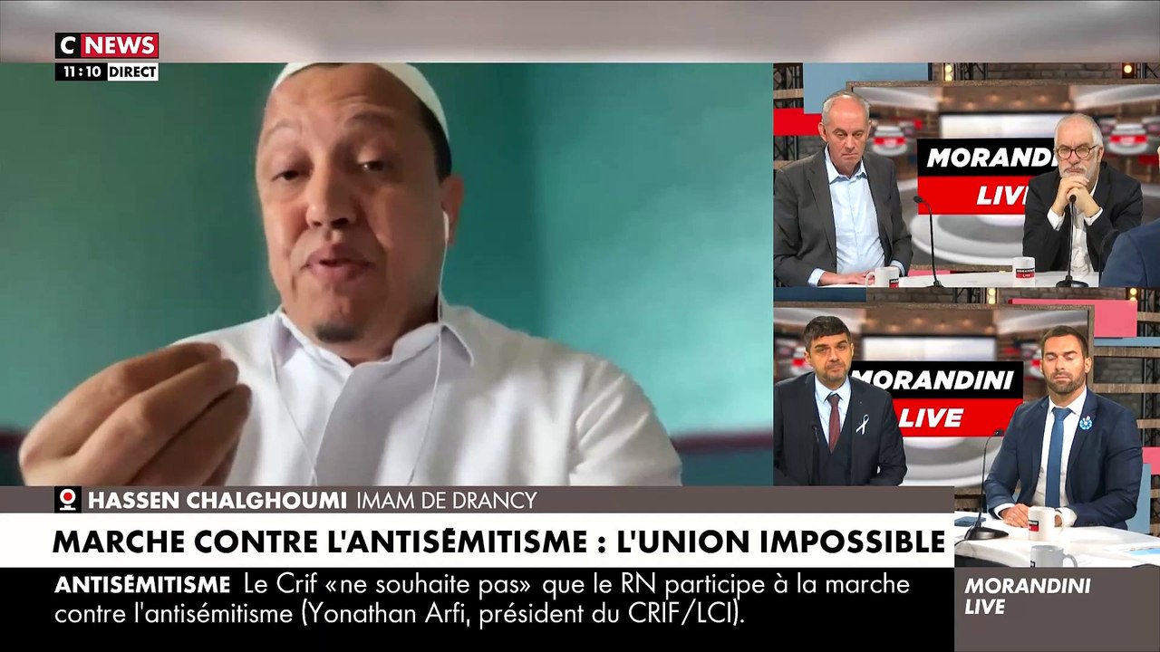 Marche contre l'antisémitisme: L’imam de Drancy Hassen Chalghoumi déclare dans « Morandini Live » : « Dimanche je dirai : je suis Juif » - Regardez