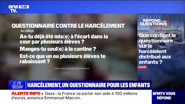 À quoi ressemble le questionnaire sur le harcèlement distribué aux enfants? BFMTV répond à vos questions