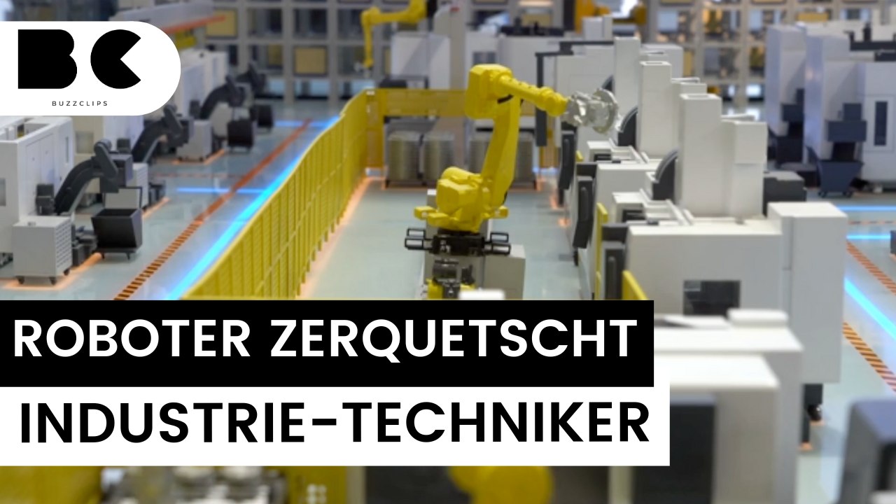 Techniker wird von industrie-roboter zerquetscht