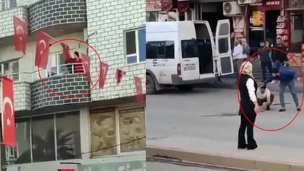 Alev alan tüpü, balkondan böyle attı