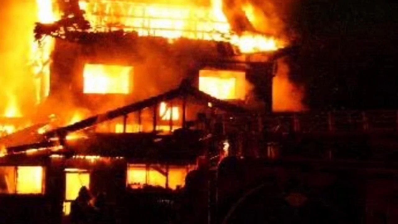 He burn the his home
