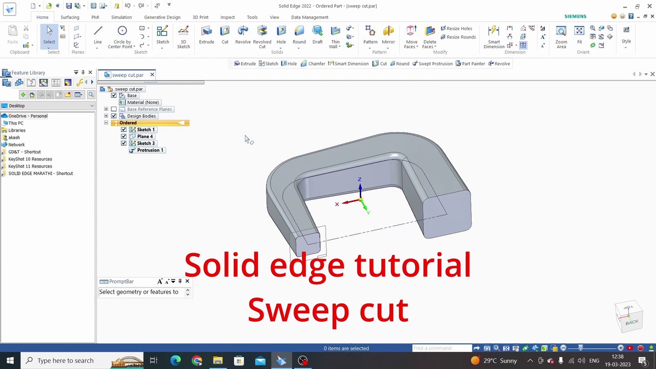 solid edge sweep cut tutorial How to use solid edge sweep cut command