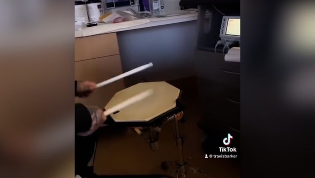 Kourtney Kardashian films Travis Barker drumming along to baby son’s heartbeat