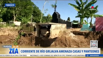 Corriente del río Grijalva amenaza a panteón en Villahermosa, Tabasco