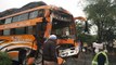ठेकड़ा बायपास पुलिया पर पलटा ट्रक, दूसरे ट्रक चालक की दुर्घटनाग्रस्त ट्रक पर नजर गई तो पीछे से घुसी बस