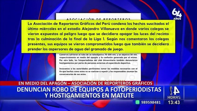 Apagón en estadio de Matute: reporteros gráficos denuncian el robo de sus equipos
