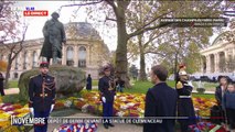 Cérémonie du 11-Novembre: Emmanuel Macron se recueille devant la statue de Georges Clemenceau