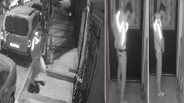 Gaziosmanpaşa'da sipariş getirdiği apartmana idrarını yapan kurye kamerada