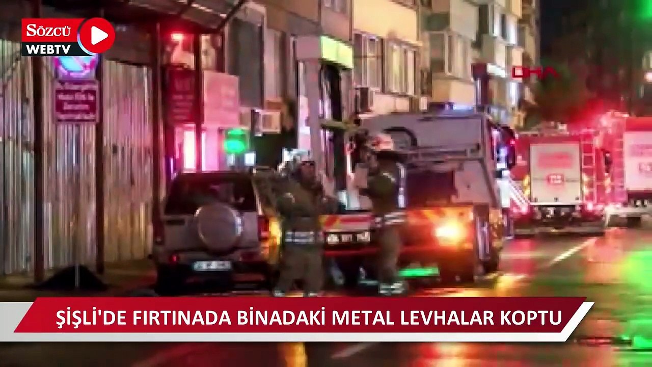 Şişli'de fırtınada binadaki metal levhalar koptu; cadde bir süre trafiğe kapatıldı