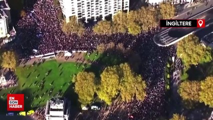 Londra'da Filistin'e destek yürüyüşü: 300 bin kişi katıldı