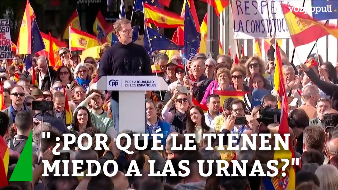 Feijóo en la concentración contra la amnistía y los pactos de investidura: "¿Por qué le tienen miedo a las urnas?"