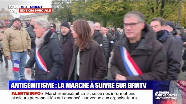 Marine Tondelier, Olivier Faure Fabien Roussel sont arrivés sur l'esplanade des Invalides, point de départ de la marche contre l'antisémitisme