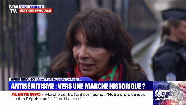 Présente à la marche contre l'antisémitisme, Anne Hidalgo annonce la tenue de plusieurs votes au Conseil de Paris pour aider et accompagner la communauté juive et les civils Palestiniens de Gaza