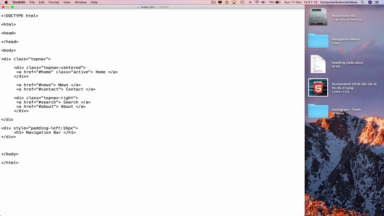 How to CODE a Navigation Bar with a Centred Menu Link Using HTML5 & CSS3 | New
