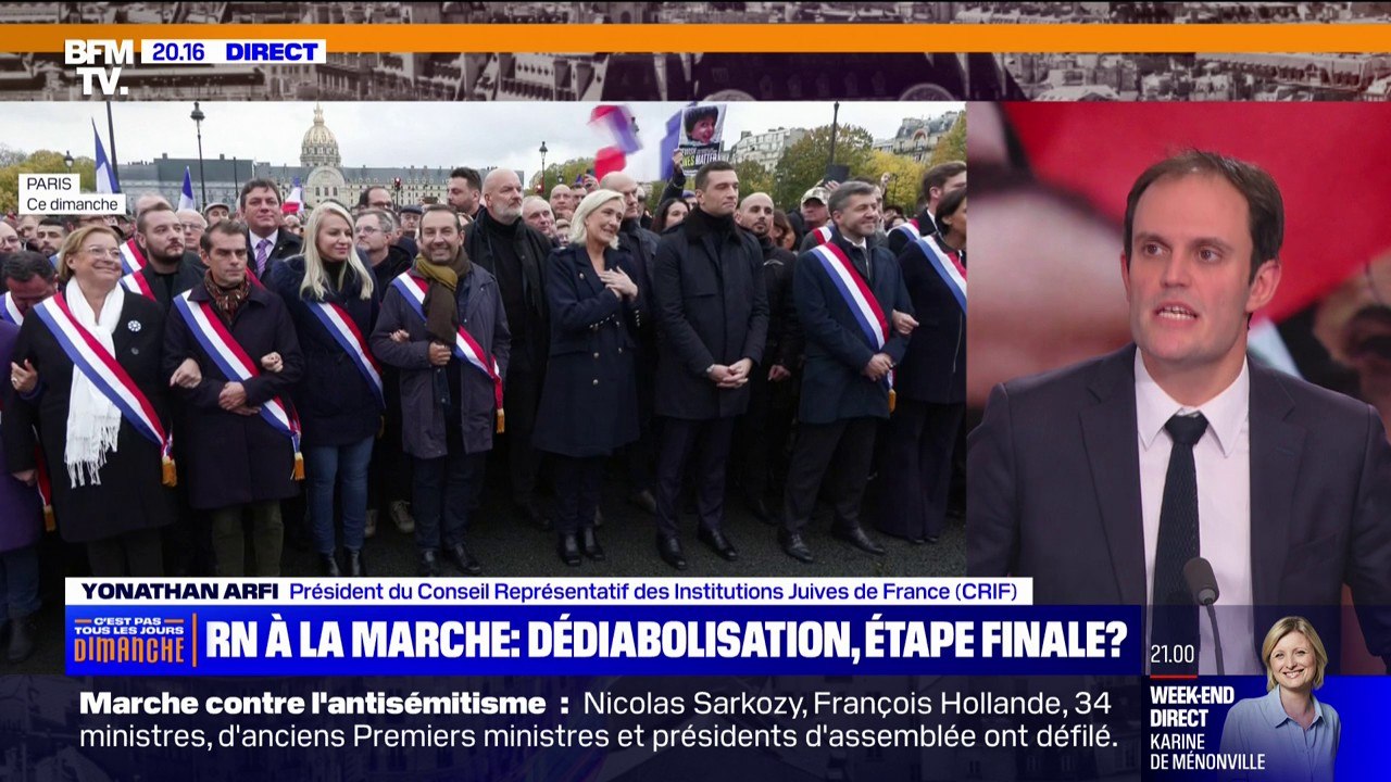 Marche contre l'antisémitisme: "J'espère que ce qu'on retiendra plus que la présence du Rassemblement national, c'est d'abord l'atmosphère d'unité", affirme Yonathan Arfi (Crif)