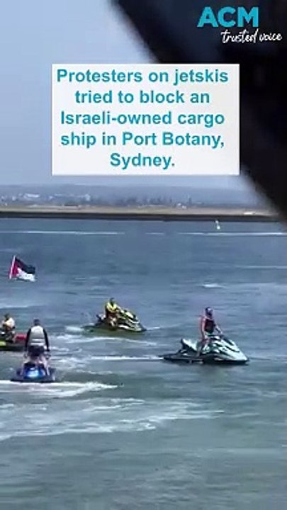 Pro-Palestine protesters on jetskis block Israeli-owned cargo ship