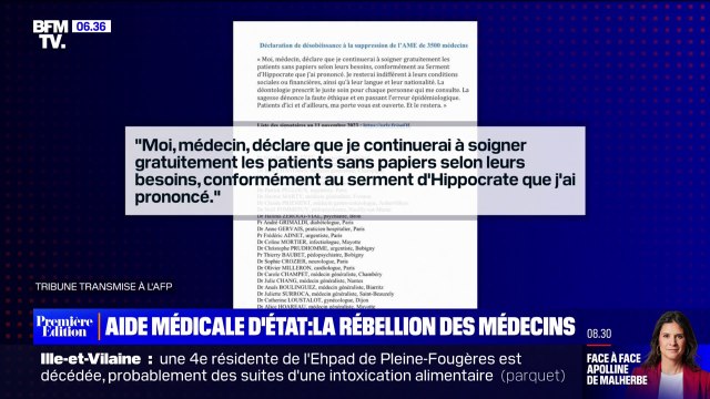 Aide médicale d'État: 3500 médecins s'engagent à continuer de soigner gratuitement les patients sans-papiers si le dispositif est supprimé