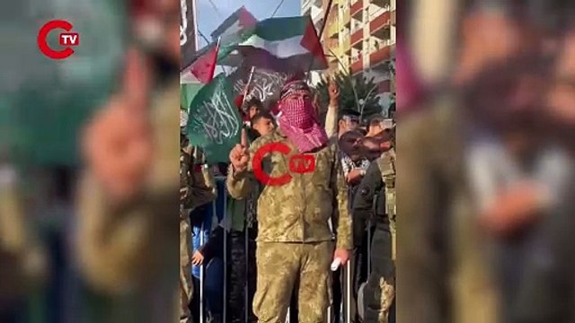 HÜDA PAR'ın mitinginde HAMAS üniformalı kişiler sahnede!