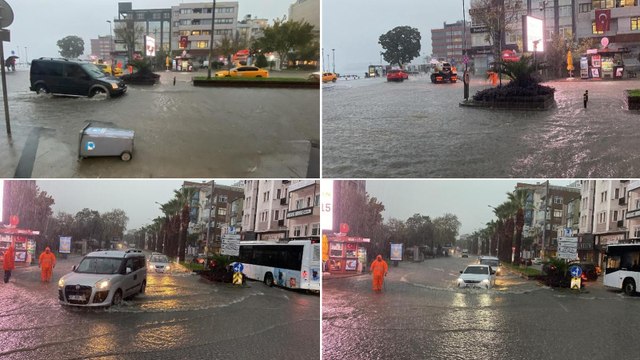 Çanakkale'de sağanak; cadde ve sokaklar suyla doldu