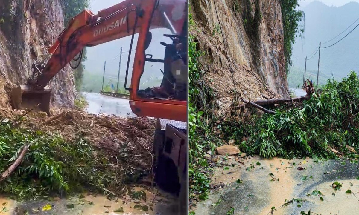 Đà Nẵng: Mưa lớn sạt lở đèo La Ngà, đất đá chắn ngang đường