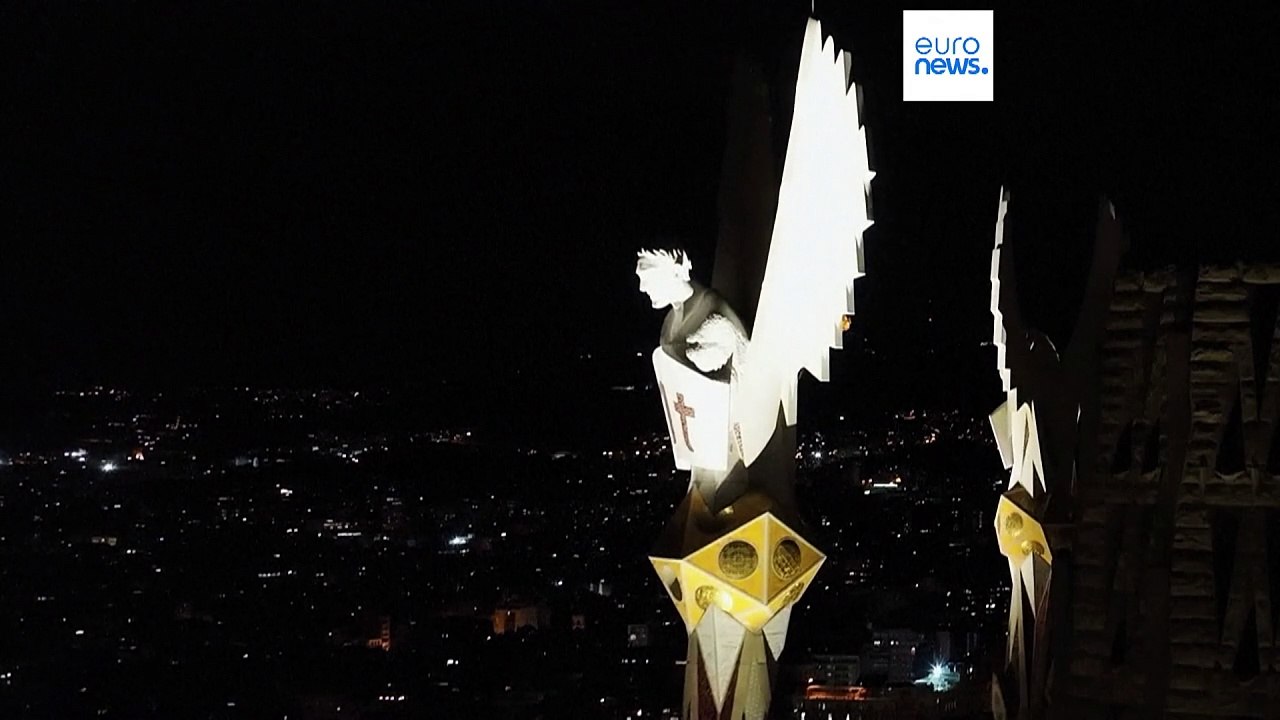 Barcelona's Sagrada Familia Illuminated in Spectacular Light Show as Construction Nears Completion