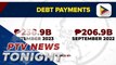 Gov't debt payments up 15% in September