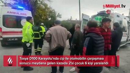 D100'de faciadan dönüldü! Otomobil ile cip çarpıştı: 2'si çocuk 6 yaralı