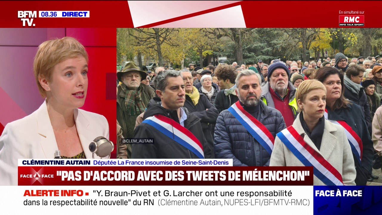 Marche contre l'antisémitisme: "Gérard Larcher et Yaël Braun-Pivet ont manqué de clarté dans l'éviction de l'extrême droite" assure Clémentine Autain (LFI)