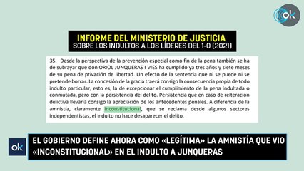 El Gobierno define ahora como «legítima» la amnistía que vio «inconstitucional» en el indulto a Junqueras