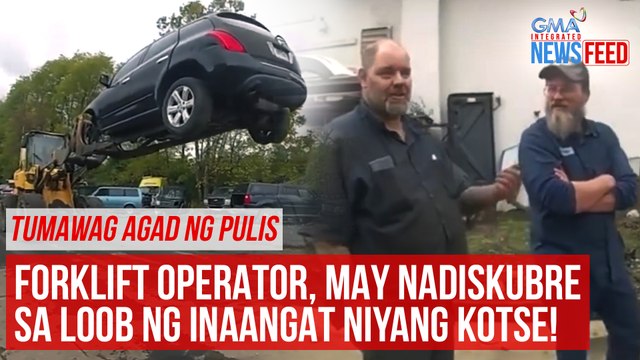 Forklift operator, may nadiskubre sa loob ng inaangat niyang kotse! | GMA Integrated Newsfeed